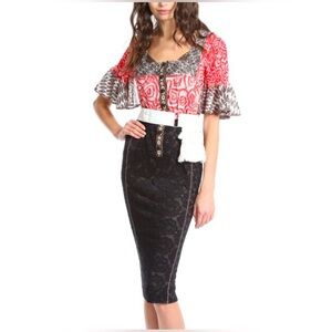 Byron Lars  In Earnest color block lace sheath dress size 10 missing belt